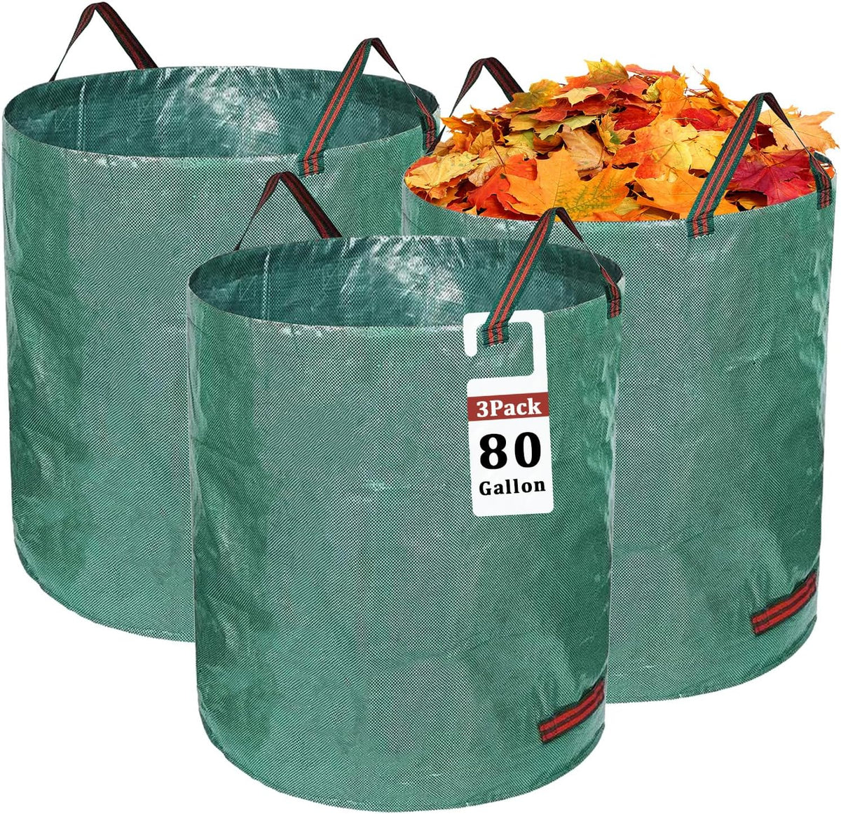 Reusable Yard Waste Bags, 3 Packs 80 Gallons Lawn and Leaf Garden Bags with Reinforced Carry