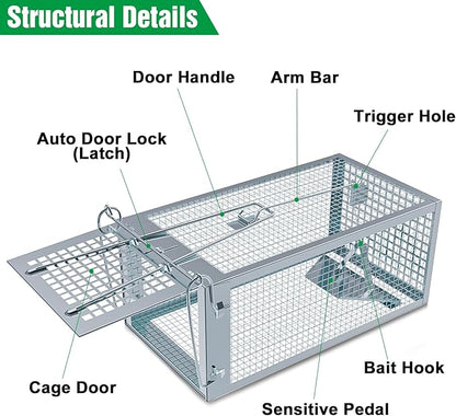 4 Packs Humane Rat Trap Outdoor, Wanqueen Humane Mouse Traps Indoor, Small Rodent Chipmunk Squirrel