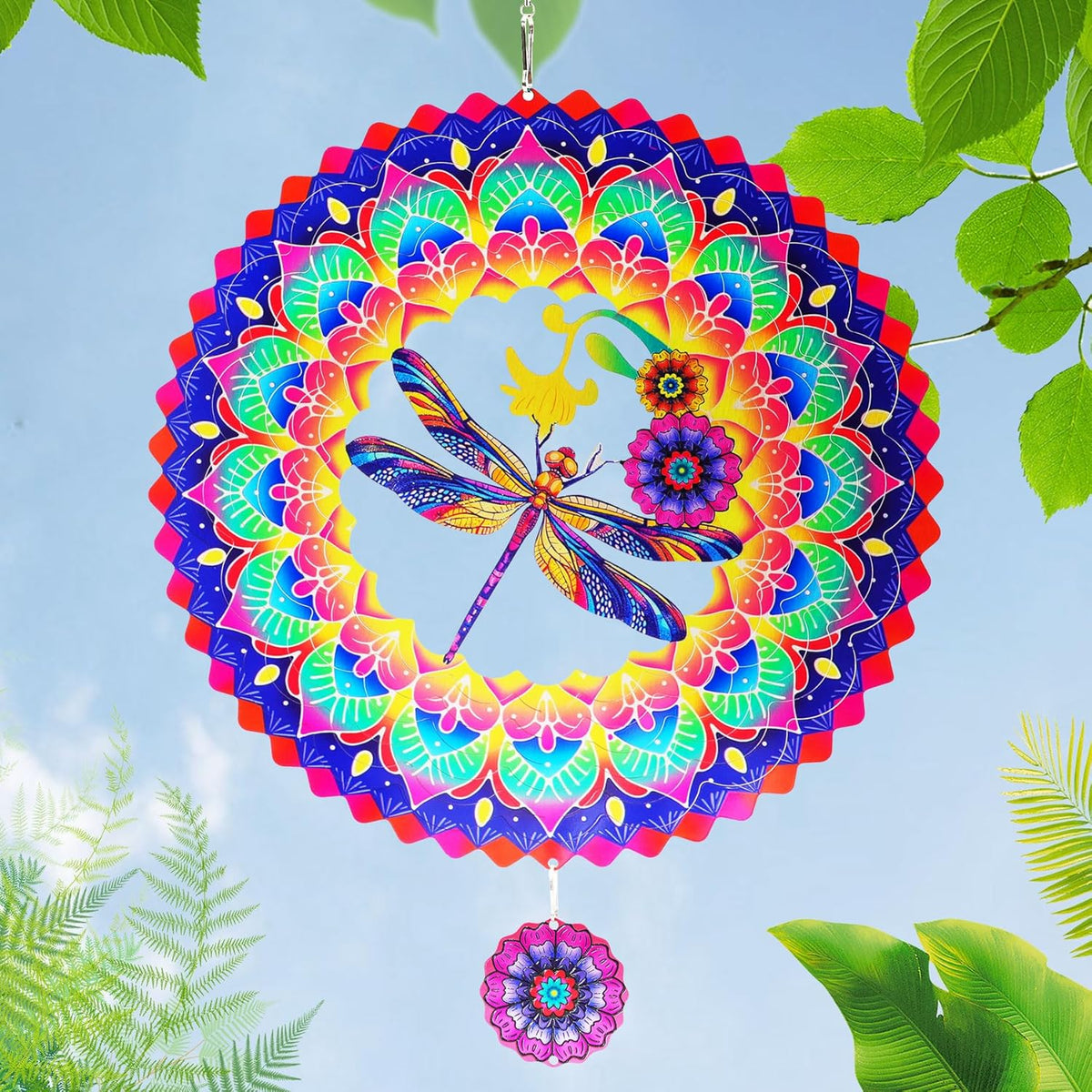 Dragonfly Mandala Wind Spinners Garden Yard Decor Gift for Women Men, 12 Inch Outdoor Metal 3D Wind