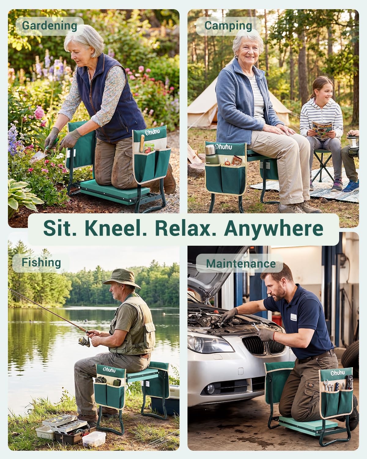 Ohuhu Garden Kneeler and Seat Heavy Duty, Upgraded Gardening Stool with Thicker Wider EVA Foam