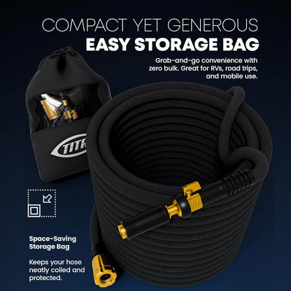 TITAN Flexible Garden Hose 15FT – Ultra Lightweight, Heavy Duty Water Hose with Brass Fittings &