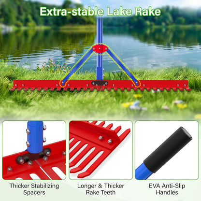 Lake Rake,Pond Rake Aquatic Weed Rakes,Large Heavy Duty Aluminum Aquatic Rakes with 7" Metal Tines