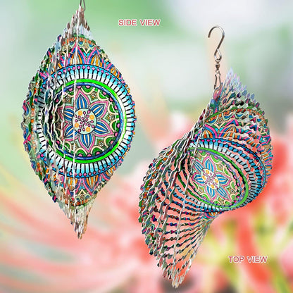 Mandala Rich Love Wind Spinner - 3D Kinetic Wind Spinners | 12″ Laser Cut Stainless Steel Hanging
