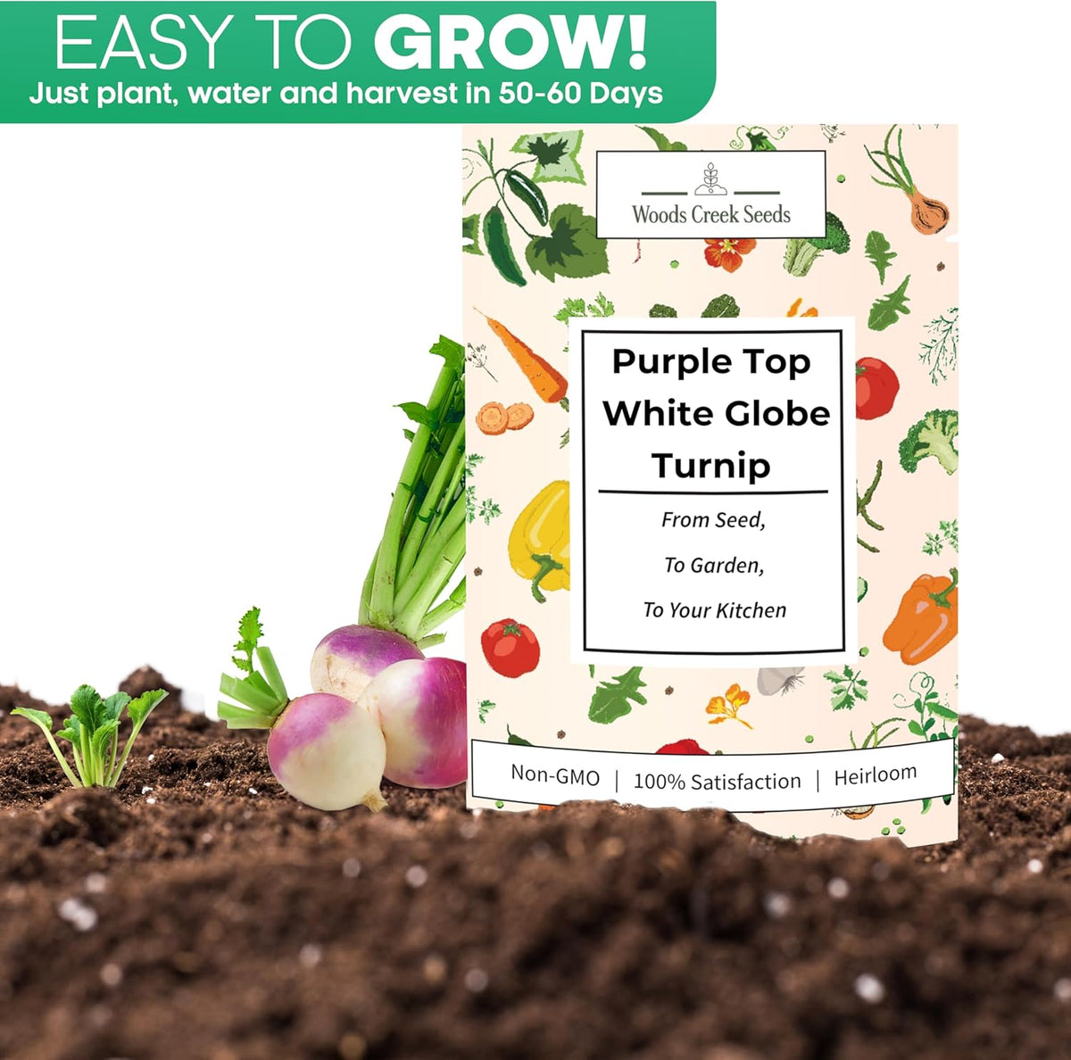 Woods Creek Seeds: Purple Top White Globe Turnip Seeds for Planting - Heirloom Root Vegetable