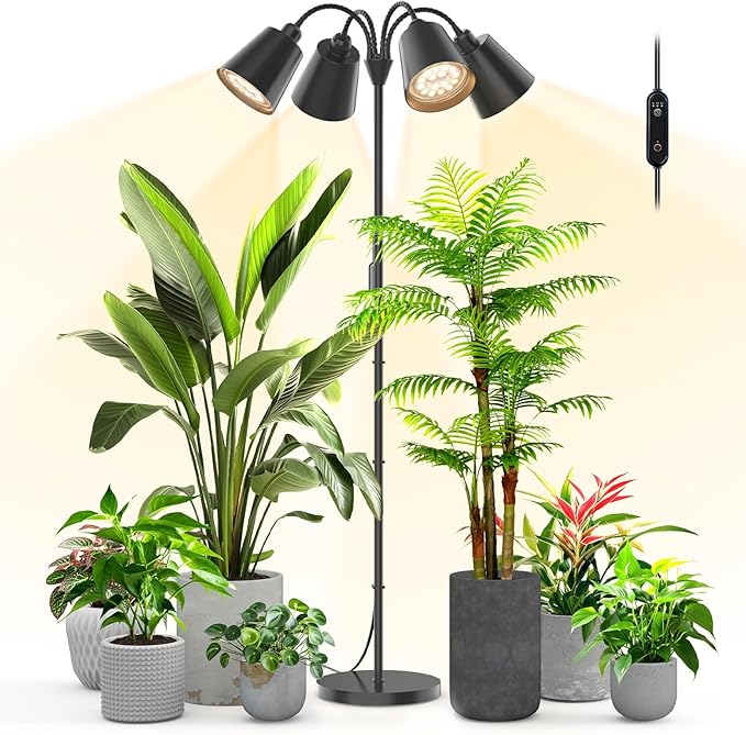 Bstrip Grow Lights for Indoor Plants, 4 Head Floor Grow Light Stand with Flexible Gooseneck, 3800K