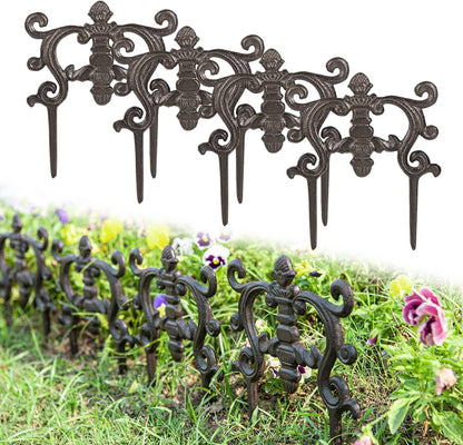 Sungmor Decorative Cast Iron Flower Bed Edging for Landscaping, 4PC Heavy Duty & Sturdy Low Garden