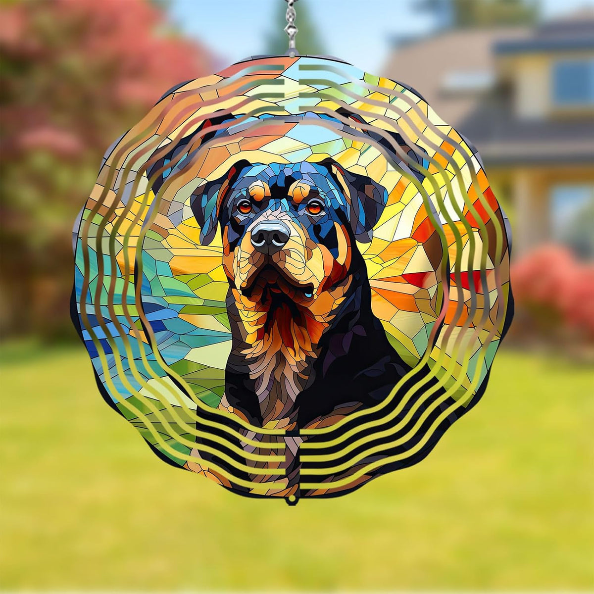 Rottweiler Dog Wind Spinners Outdoor Dog Memorial Gifts, 3D Metal Kinetic Hanging Garden Wind