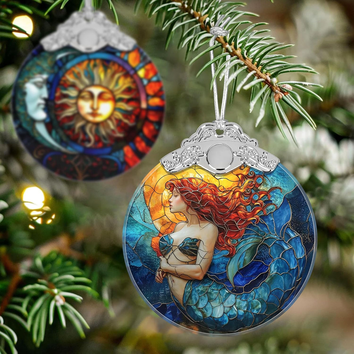 Mermaid Stained Glass Orament - Christmas Ornament - Christmas Decorations for Tree - Holiday