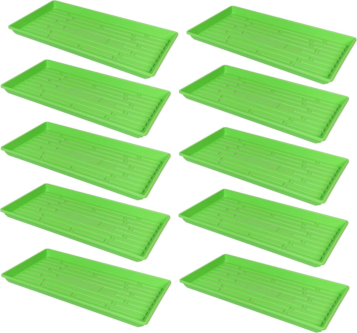 SUNPACK 10" x 20" Heavy Duty Shallow Plastic Seed Starting Tray, Green, 1" (Pack of 10) - No