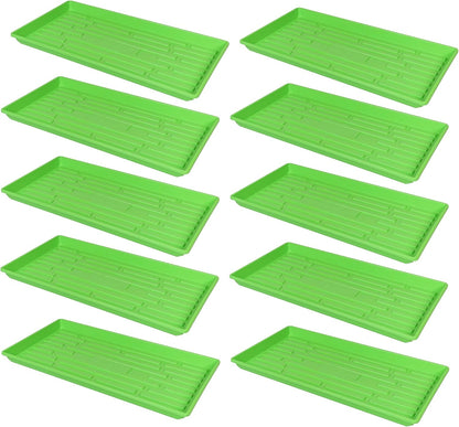 SUNPACK 10" x 20" Heavy Duty Shallow Plastic Seed Starting Tray, Green, 1" (Pack of 10) - No