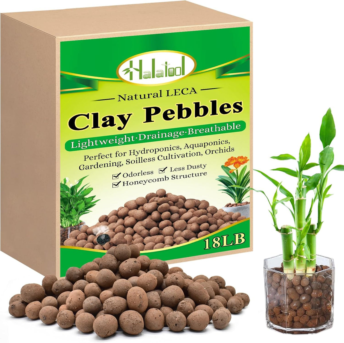 Halatool 18LB Hydroton Clay Pebbles for Plants 4mm-16mm Lightweight Hydro Leca Balls for Potted