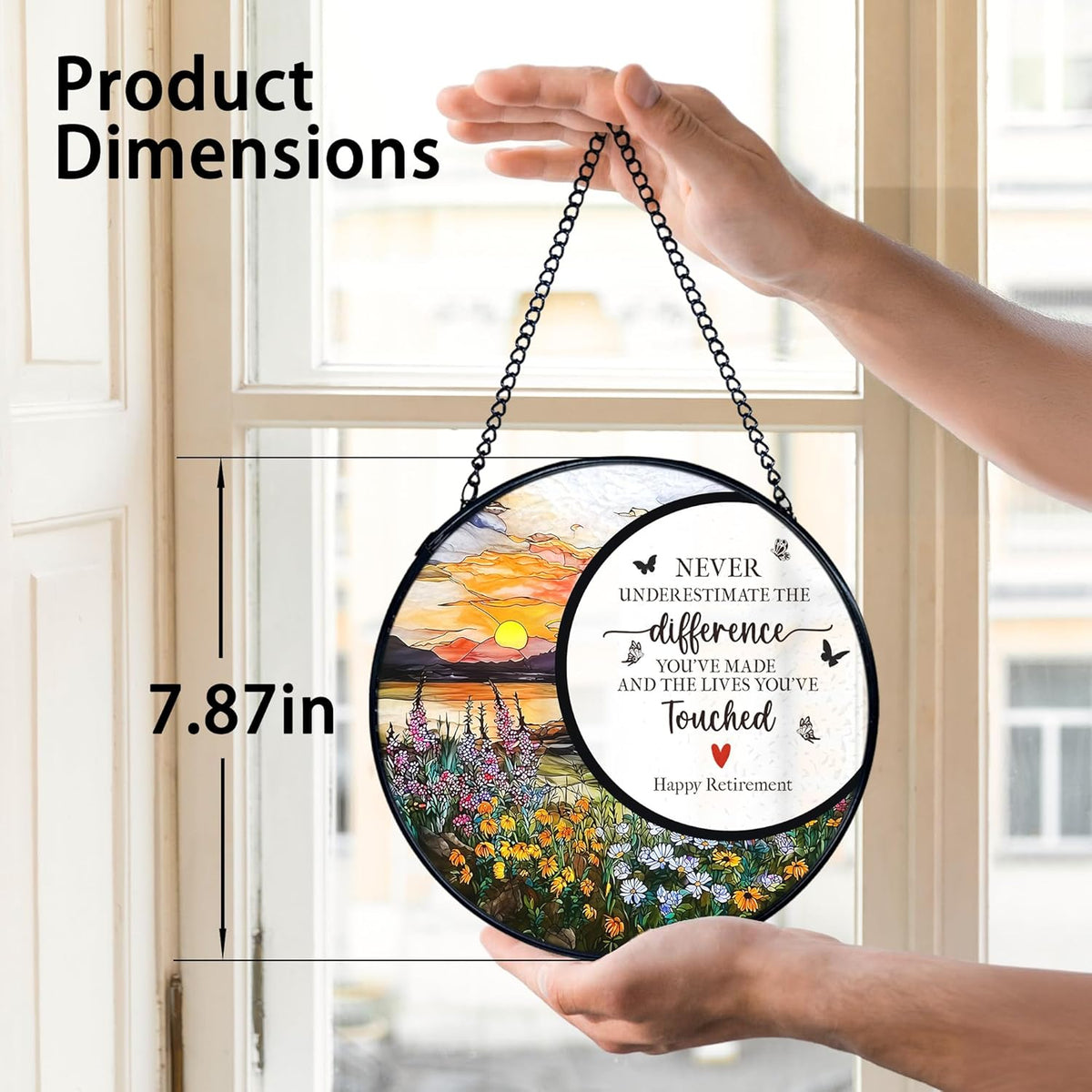 TNUW Retirement Gifts Flower Stained Glass Window Hanging, Difference Maker Gift Sun Catchers