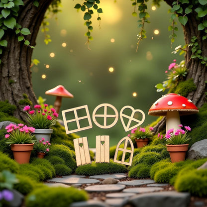 12Pcs Brown Wooden Fairy Garden Door,Blank Doors Fairy House Door and Windows Ornaments Tree