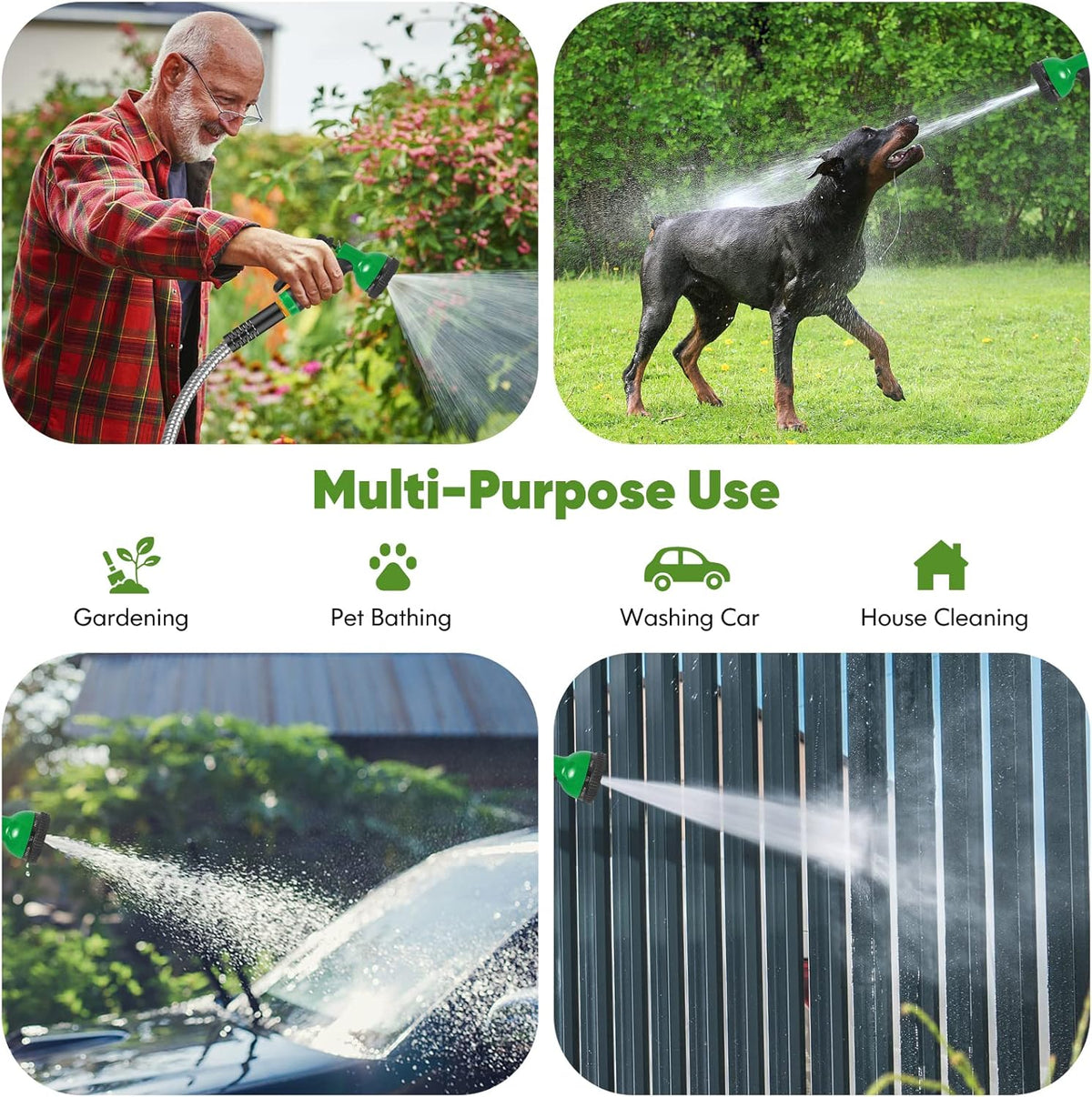 Garden Hose 75ft, Stainless Steel Heavy Duty Water Hose with 10 Function Nozzle Flexible