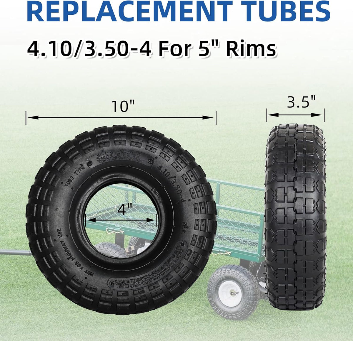 4.10/3.50-4 Replacement Tire and Inner Tube Set, 2 Pack, 10" Heavy Duty Tire and Tube, TR-13