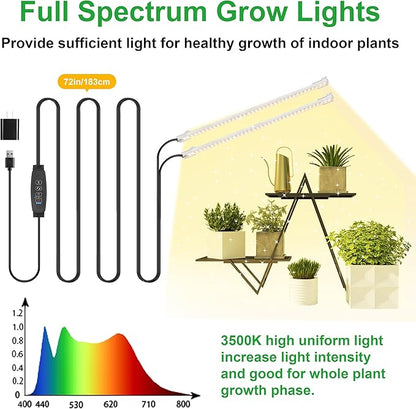 2 Head 13 Inches LED Grow Light Strips, Grow Lights for Indoor Plants Full Spectrum 3500K, 96 LEDs