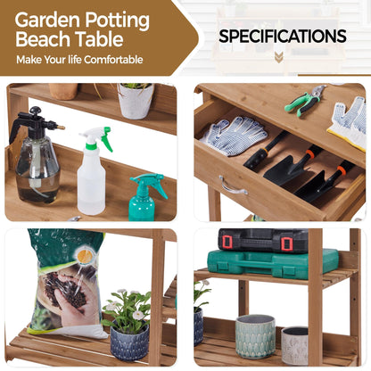Yaheetech Potting Bench with Sink & Drawer, Outdoor Gardening Table, Brown