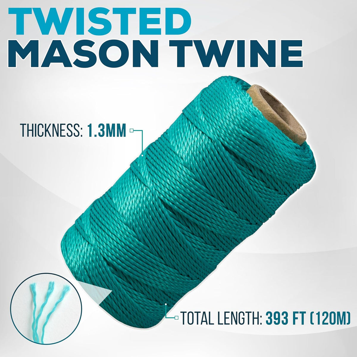Green Mason Line String – 393ft, 1.3mm Thick Twisted Polypropylene – Durable Construction Twine for