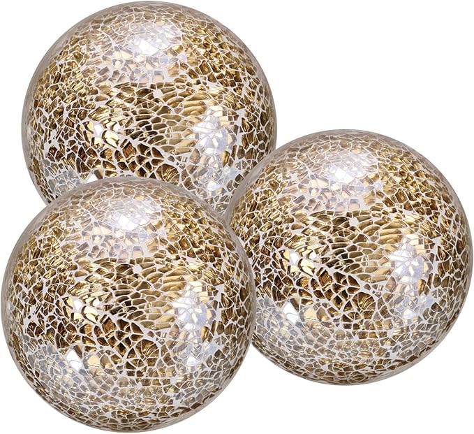 uxcell 4" Decorative Balls, 3 Pcs Mosaic Glass Balls, Decorative Table Sphere Orbs, Centerpiece