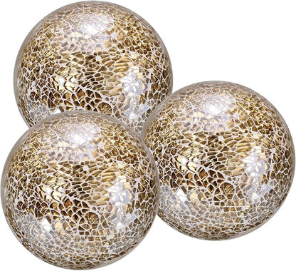 uxcell 4" Decorative Balls, 3 Pcs Mosaic Glass Balls, Decorative Table Sphere Orbs, Centerpiece
