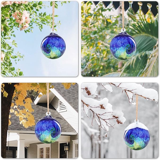 VCUTEKA Hanging Garden Gazing Ball, Hand-Blown Glass Witch Ball for Outdoor Garden Décor, 6"