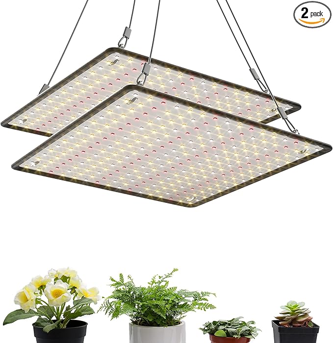 2 Pack LED Grow Light Panel 200W Lamp for Indoor Plants, Sun Like with White Blue Red UV IR LEDs