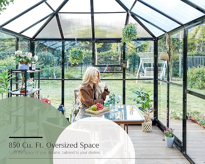 Jocisland 14x9.5x9 FT Outdoor Aluminum Greenhouse with Quick Connect Fittings, 6 FT Height Double