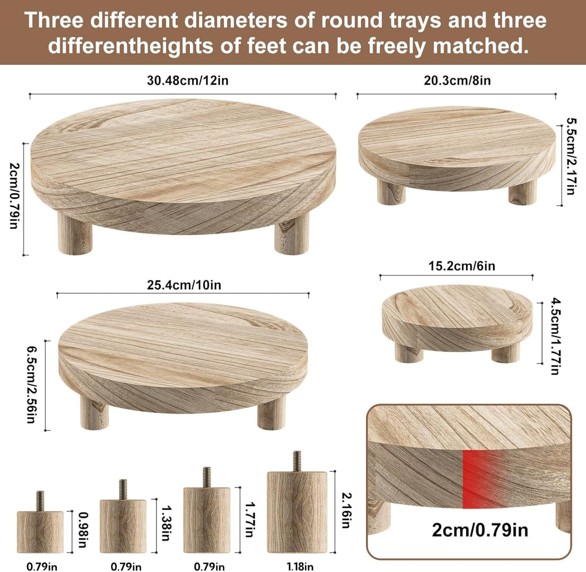 Wood Plant Stand Indoor Outdoor, 12/10/8/6" Round Wood Riser for Decor, Wooden Stool Display Stand