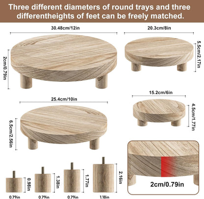Wood Plant Stand Indoor Outdoor, 12/10/8/6" Round Wood Riser for Decor, Wooden Stool Display Stand