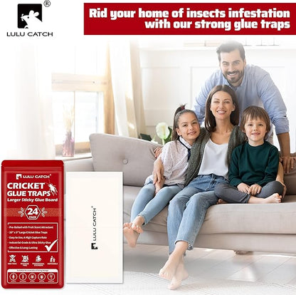 LULUCATCH Cricket & Insect Glue Traps 24 Pack, Adhesive Bug Catcher, Pre-Baited Spider Scorpion