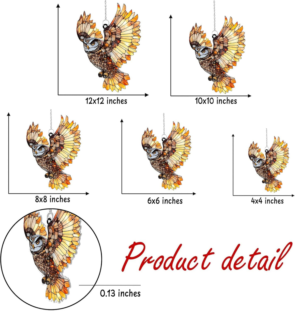 Flying Owl Acrylic Suncatcher Stained Glass Effect Window Car Hanging Christmas Ornament Indoor