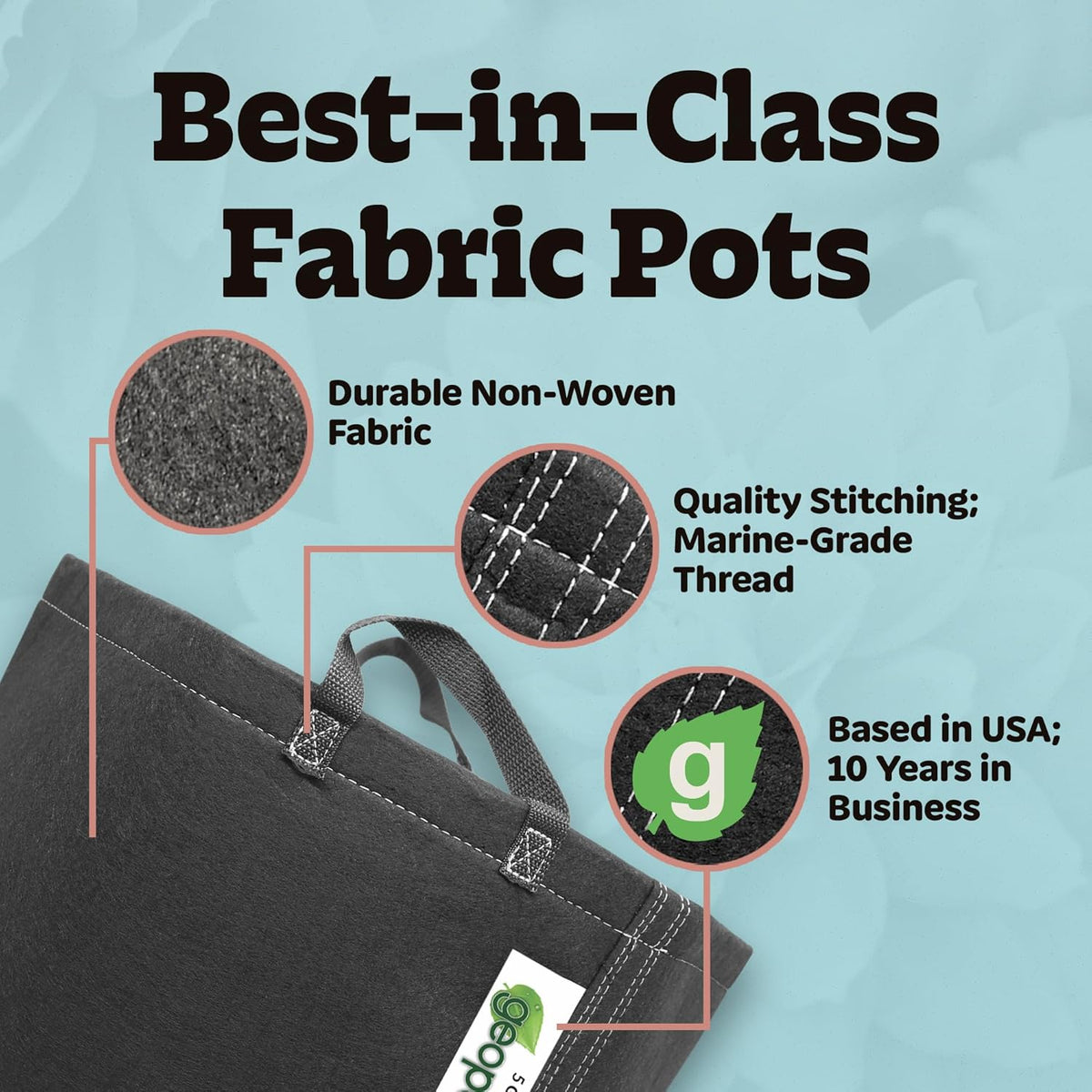 GeoPot 5 Gallon Fabric Grow Bags with Handles for Vegetables, Houseplants, Herbs & Flowers |
