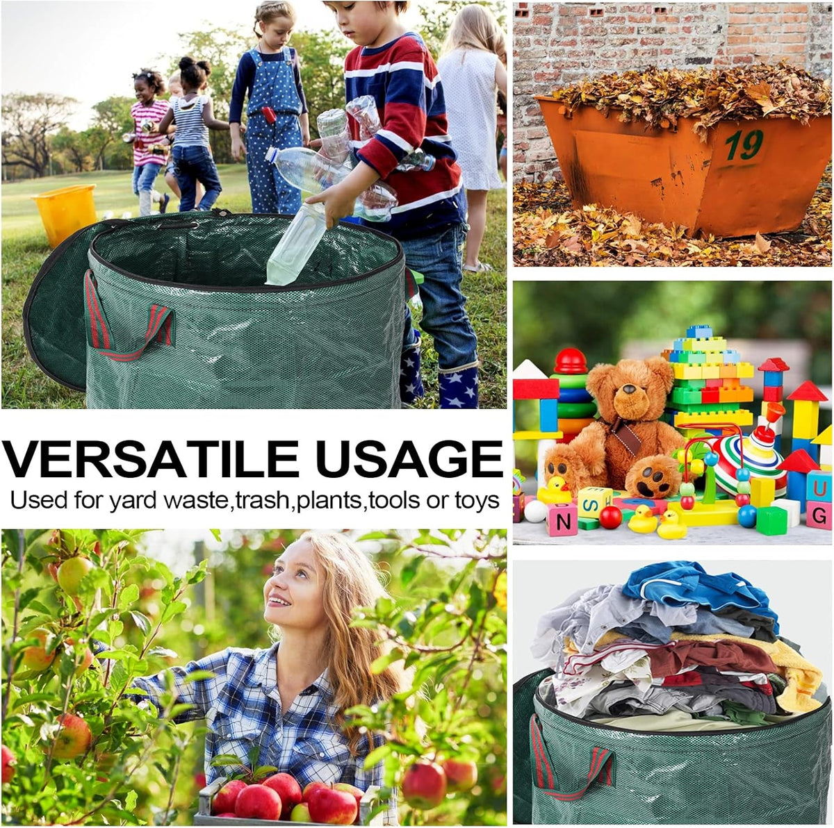 4 Pack 132 Gallons Reusable Yard Waste Bags with Double Bottom and Zipper Lid, Heavy Duty with 4