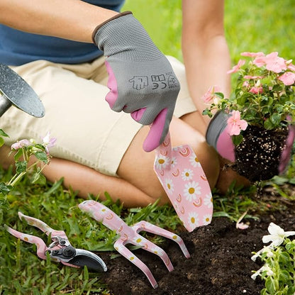 WORKPRO Aluminum Garden Tool Set, 4PCS Heavy Duty Gardening Tools with Box Include Trowel, Rake