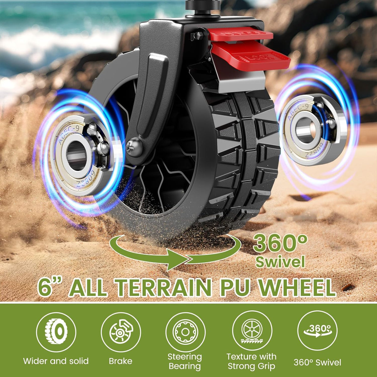 Collapsible Wagon Cart, 150L Heavy Duty Foldable Beach Wagon with Wider Wheels & Auto-Rebound
