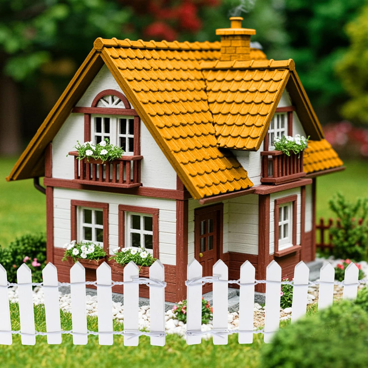 Bewudy 35 Inches Mini Fairy Garden Fence, Small Wood Decorative Picket Fence, White Picket Fence
