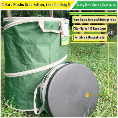 46-Gallon Collapsible Trash Can (22x28 in) Hard-Shell Bottom Yard Garden Bag for Yard Waste,Debris