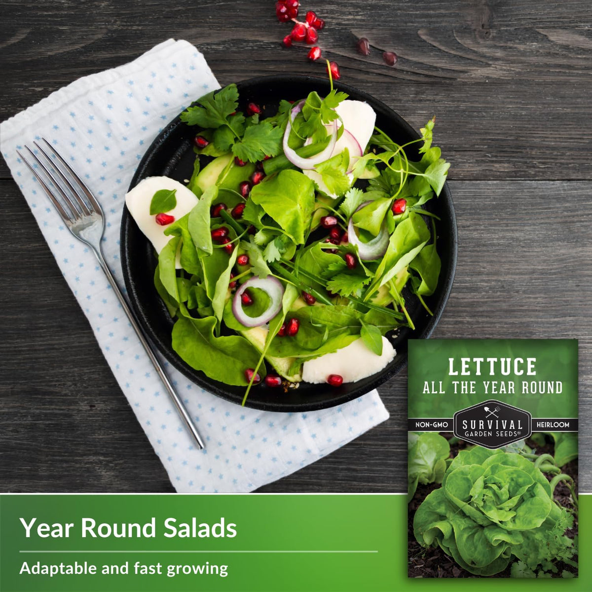 All The Year Round Lettuce Seed for Planting - 2 Packets with Instructions to Plant & Grow