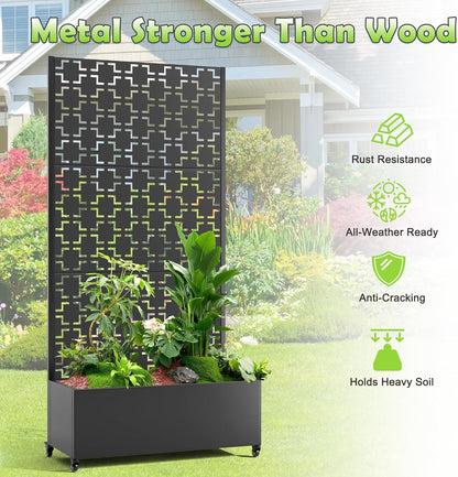 15.7"×70.9"×35.4" Metal Raised Garden Bed with Trellis and Wheels - Tall Trellis Planter Box for