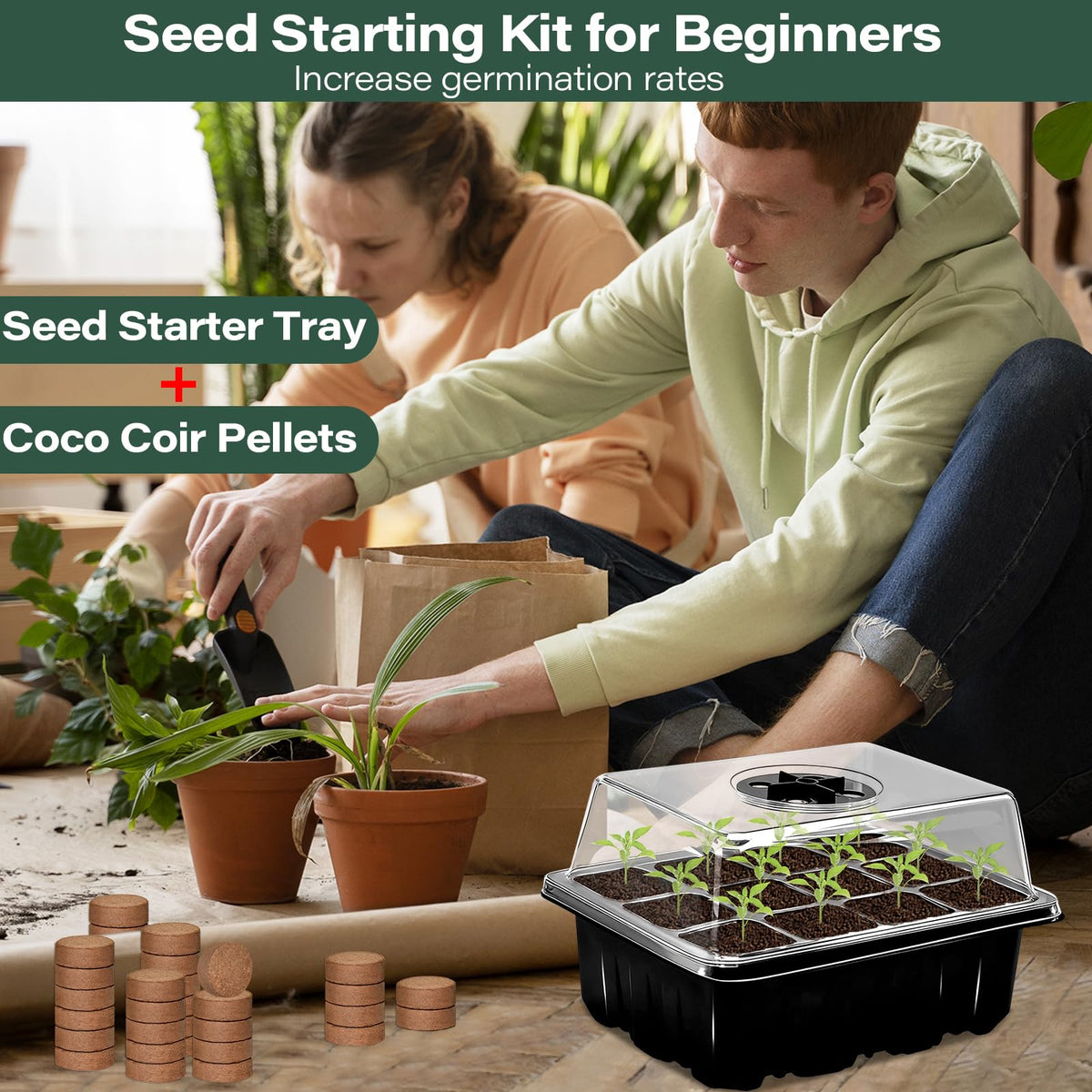 ZeeDix 2 Set Seed Starter Tray Kits with 30 Pack Coco Coir Pellets