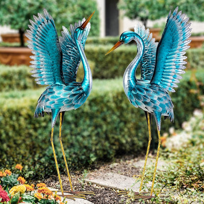 Natelf Garden Crane Statues for Outdoor, Blue Heron Decoy Courtyard Sculptures, Standing Metal Bird