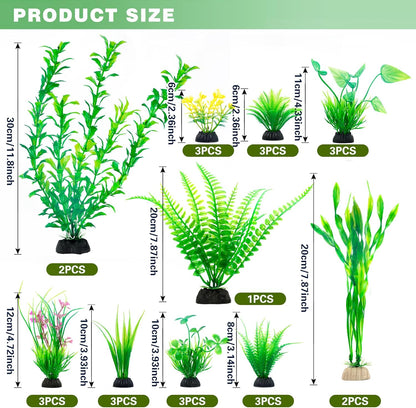 Ameliade Aquarium Artificial Green Plastic Plants Decorations 26 PCS Large Fish Tank Accessories
