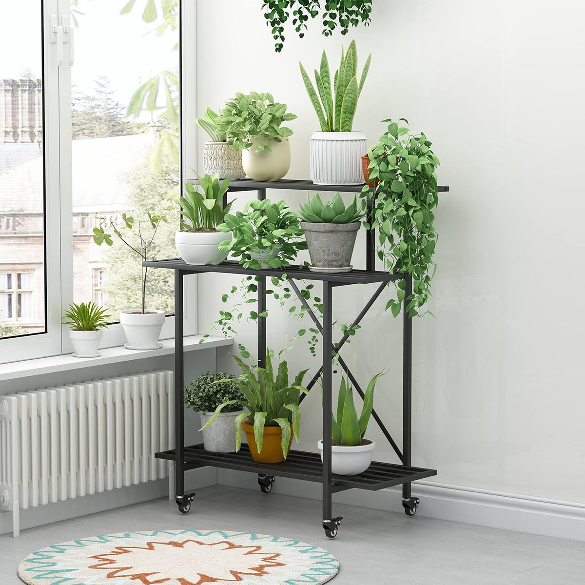 Zhongma 3 Tier Sturdy Plant Stand with Wheels, Heavy Duty Plant Holder for Home Indoor and Outdoor