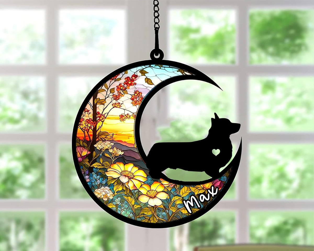 Personalized Dog Memorial, Custom Name Corgi (Black) Dog Christmas Ornament with Name, Custom
