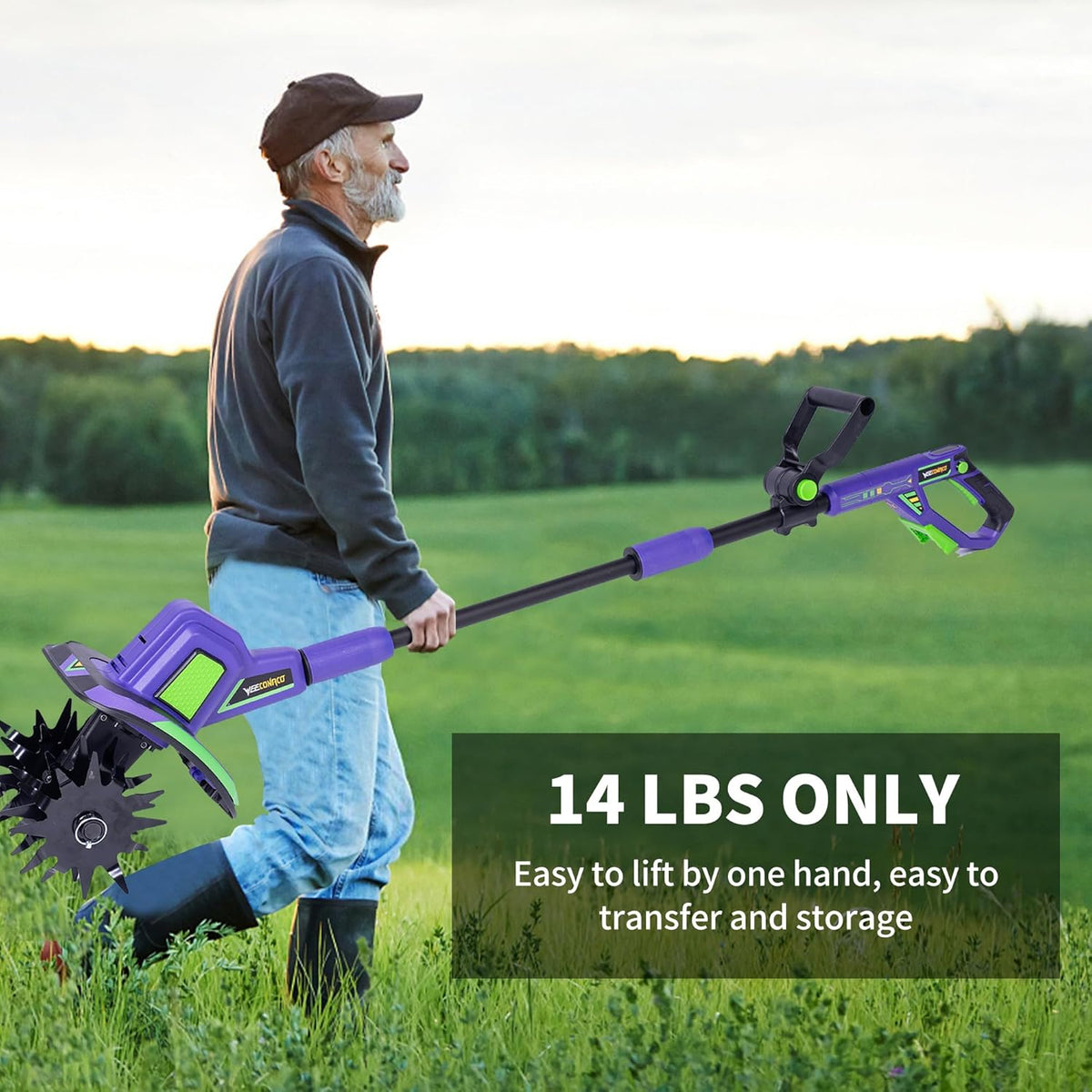 20V Cordless Tiller Cultivator,48 Steel Tines Garden Tiller,8.6 inch Wide Battery Powered Garden