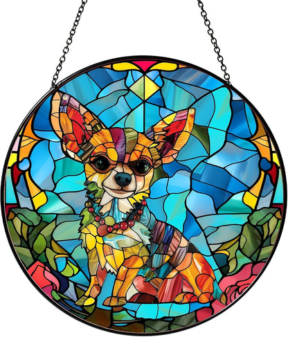 Chihuahua Stained Glass Window Hanging Chihuahua Sun Catcher Decor Dog Lover Gifts for Women