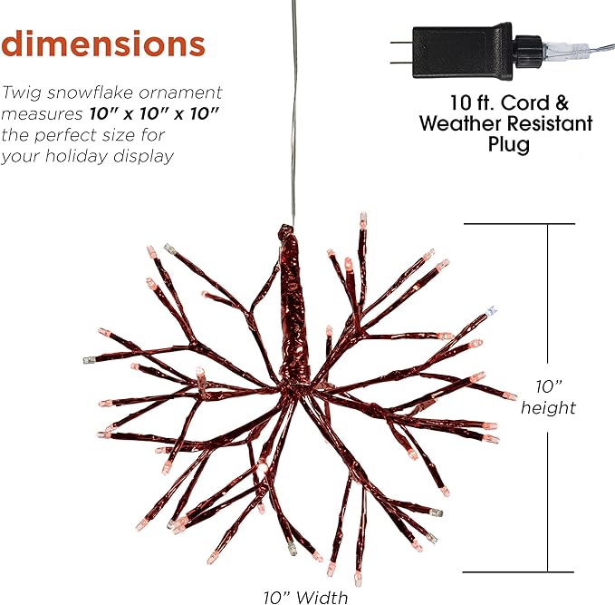Alpine Corporation 16" Indoor Holiday 3D Snowflake Hanging Ornament with LED Lights, Red
