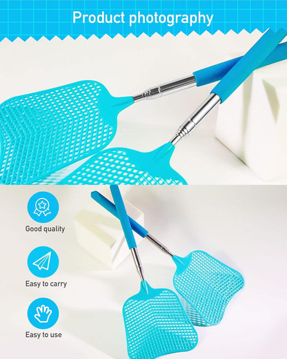 Wapodeai 2 Pack Fly Swatters Heavy Duty Set, Telescopic Fly Swatter, Stainless Steel Handle for