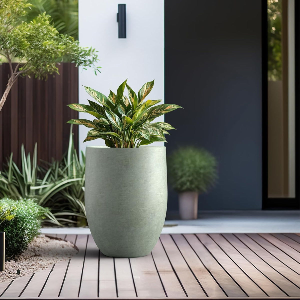 Kante 21.7" H Mint Green Tall Planter, Large Outdoor Indoor Decorative Pot with Drainage Hole and