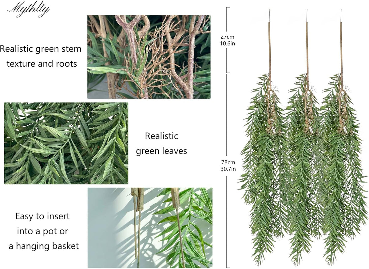 3 Fake Hanging Plants of Bamboo Stems with Roots, Faux Hanging Greenery Plastic Plants for Party